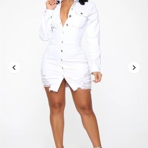 Fashion Nova White Denim Button-Up Dress